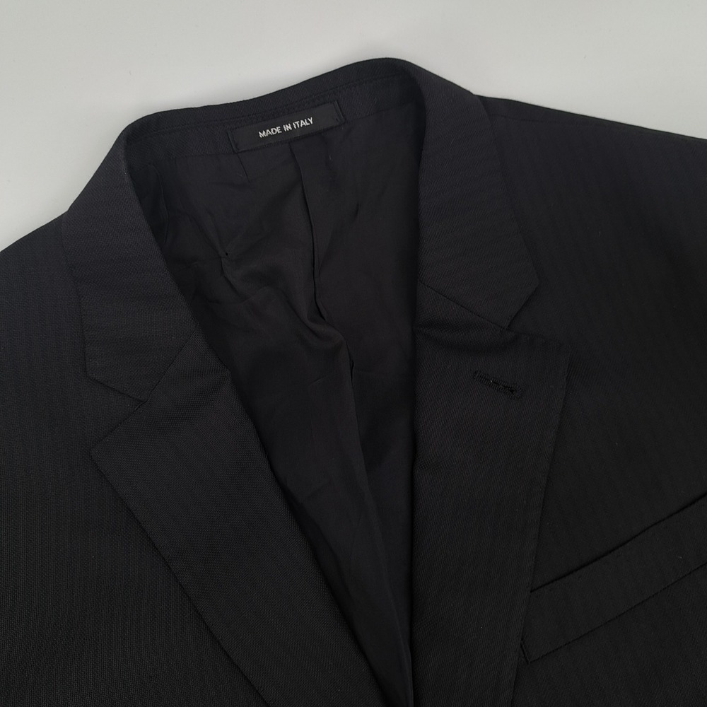 Giorgio Armani Soft Blazer Mens 46R Virgin Wool Black Pinstripe 2-Button Italy